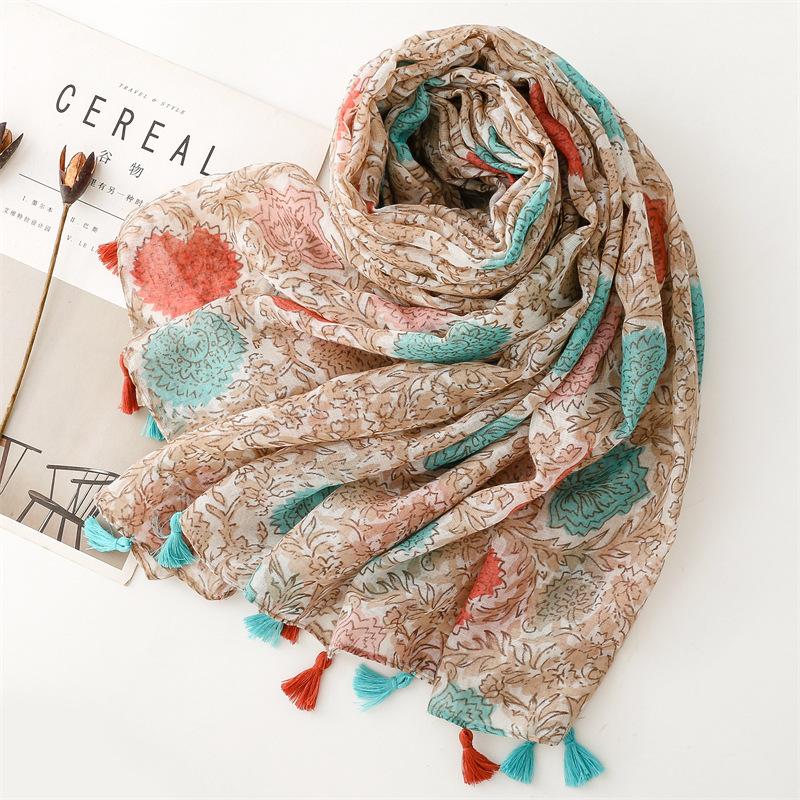 Quatro estações mulheres viagem protetor solar cachecol arte acessórios fotografia fio bali colorido planta flor xale