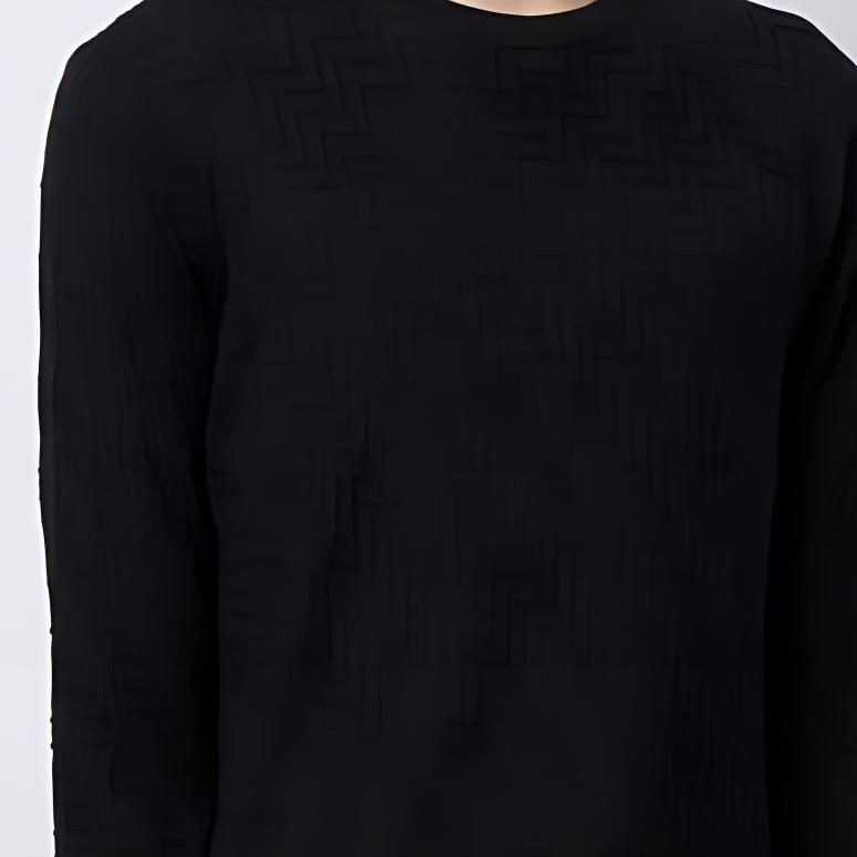 Emporio Armani Herringbone Pattern Knit Pullover Sweater Men Sweater Black 3K1MX9-1MZSZ-920