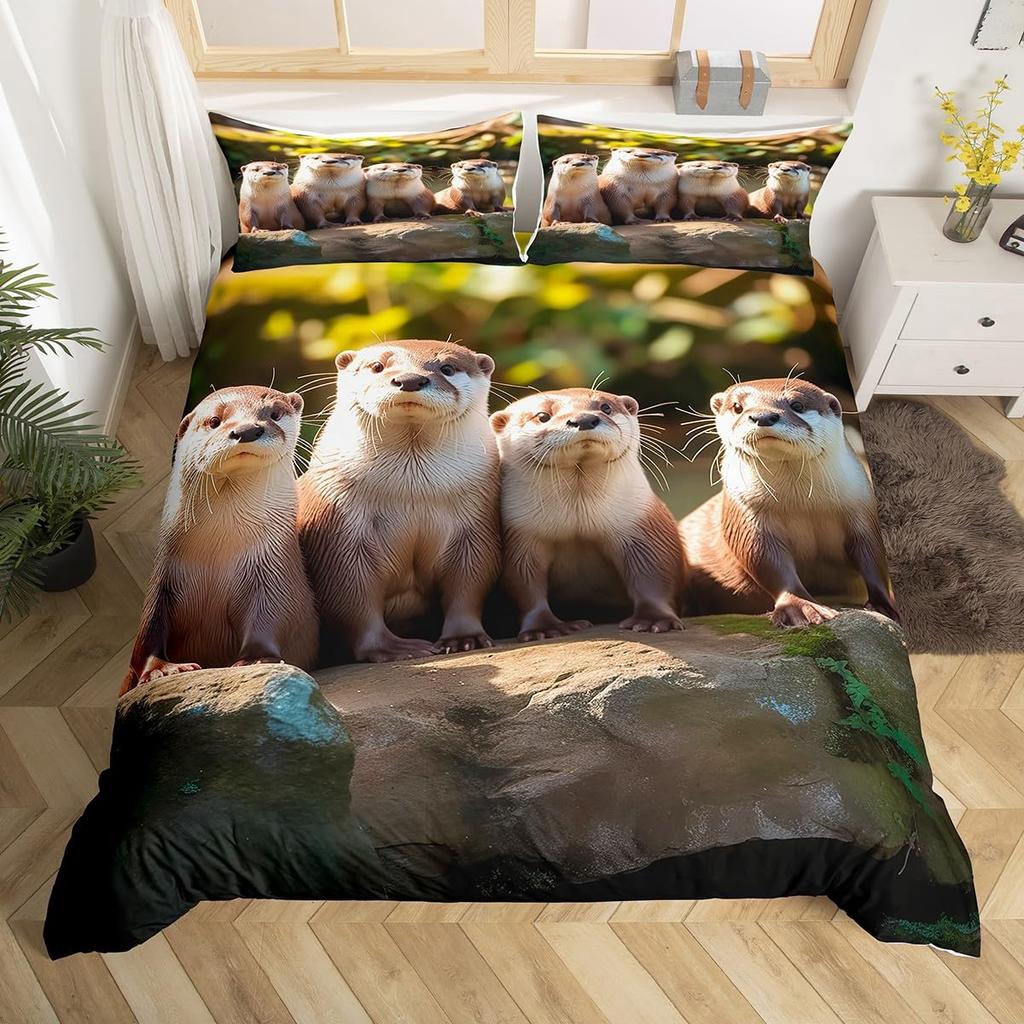 Sea Otters Duvet Cover Set For Kids Boys Girls Lightweight Quilt Covers Bedroom Decor Ocean Sea Life Themed Bedding Set No Quilt