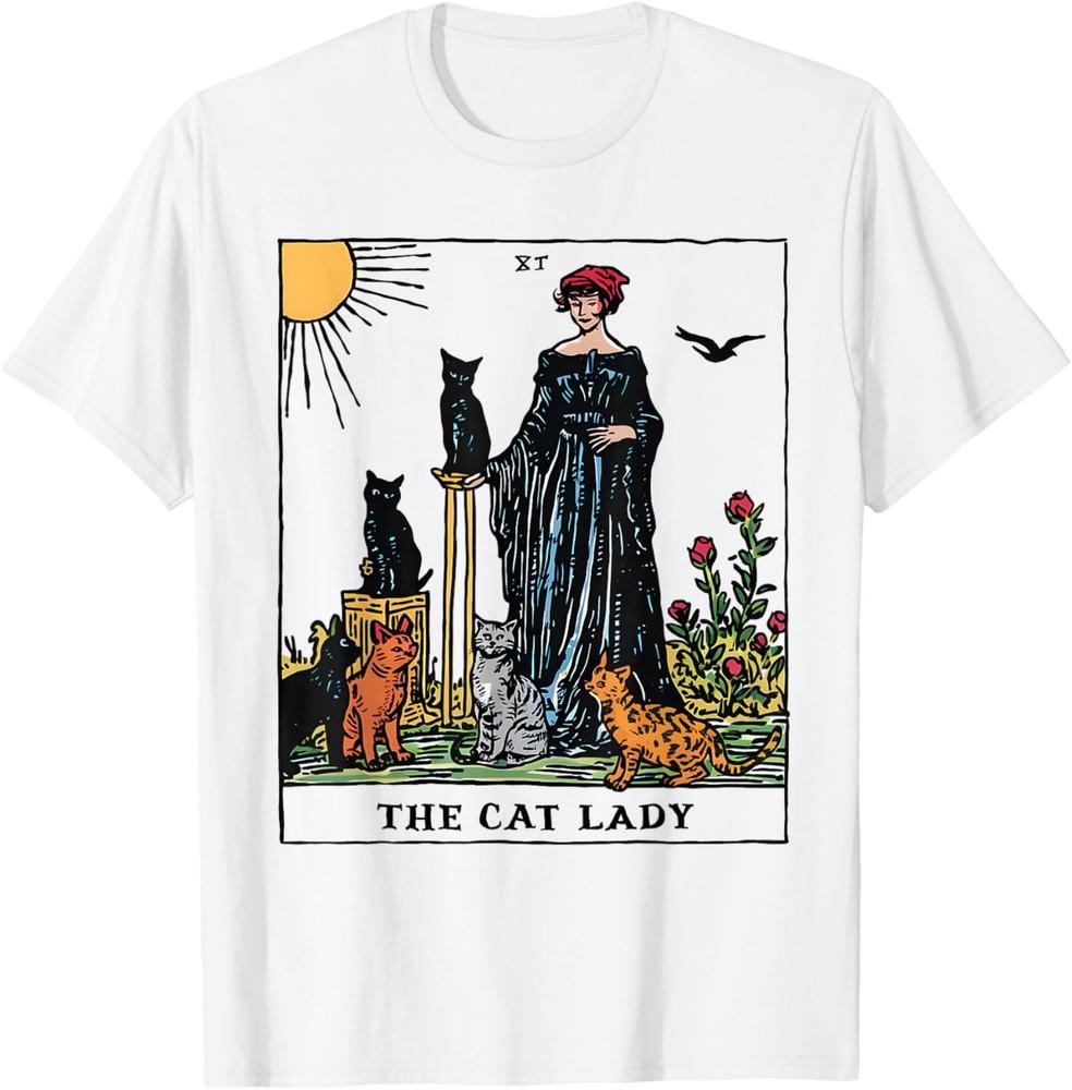 The Cat Lady Tarot Card Vintage Gothic Women Cat Mom T-Shirt Unisex T-Shirt XXXXL