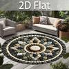 Natural Pebble Stone Mandala Round Rug 2D Flat Rock Mosaic Print Mat, Rustic Outdoor Patio Balcony Garden Decor Circular Carpet