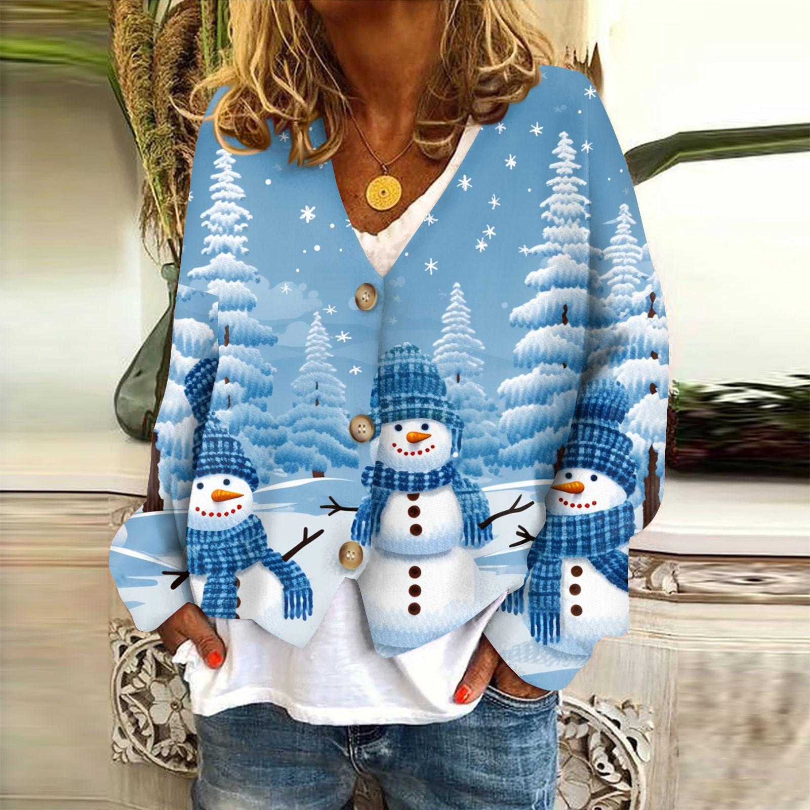 

Женская куртка, модная, повседневная, с рождественским принтом, с длинным рукавом, пальто XL небесно-голубой