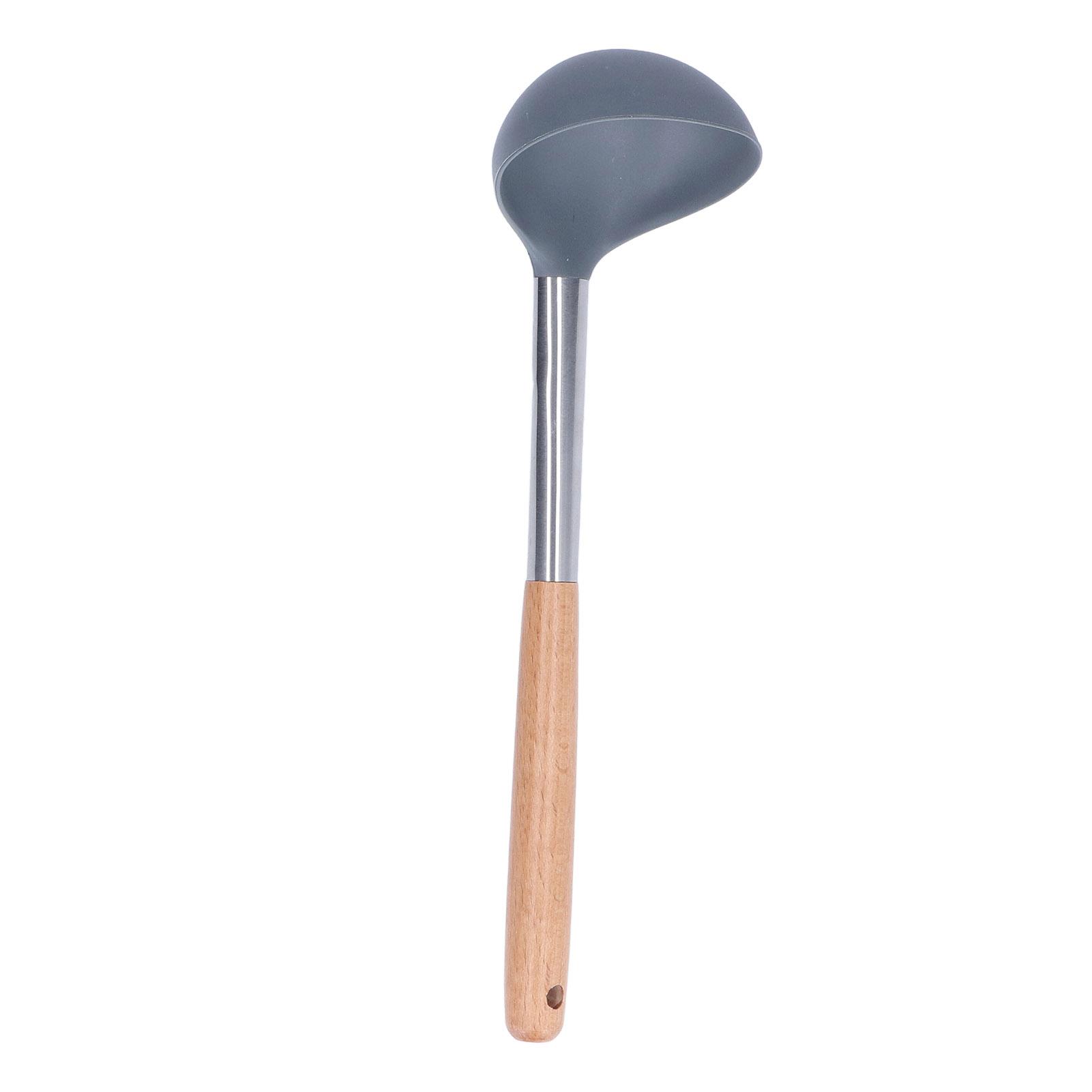 

Soup Ladle Soft Safe Durable Silicone Material Nonstick Scratch Resistant Wooden Handle Ladel Spoon L