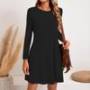 Casual Long Sleeve Side Pocket Dress Women Solid Color Round Neck Fashion