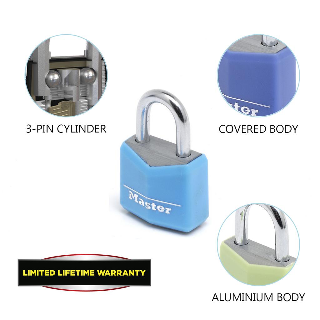 Master Lock 4 Small Aluminium Padlocks with Vinyl Cover, 20x34x14 mm, Color