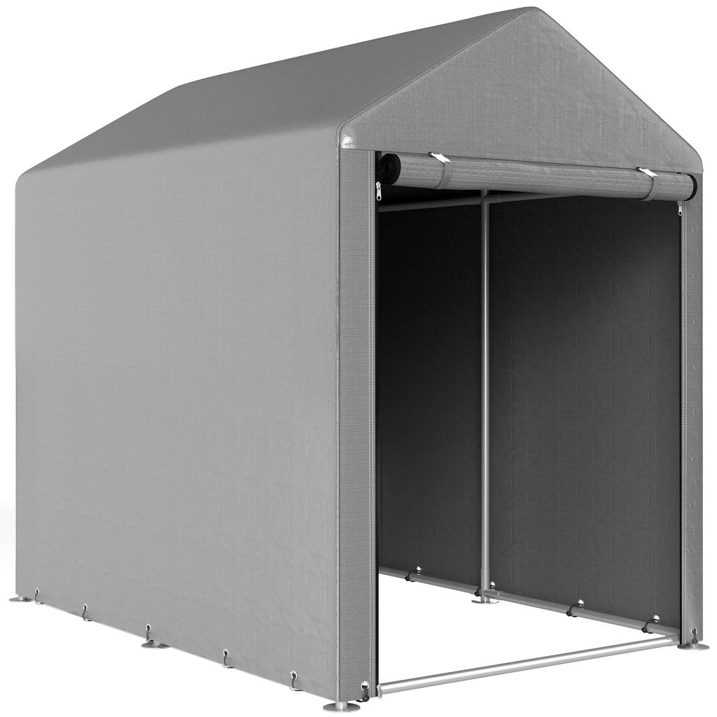 Garden Shed, Waterproof, 2 Compartments, Roll-Up Zipper Door, 120 x 179 x 165 cm, Light Grey