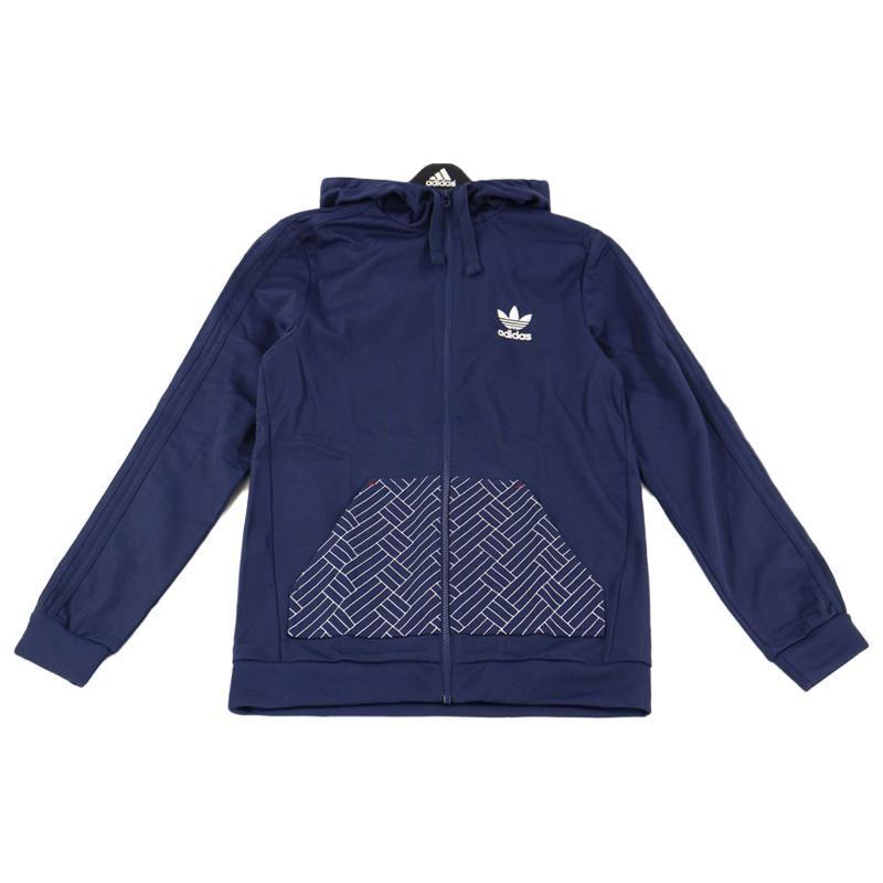 Adidas Originals Budo Trefoil Logo Print Hooded Jacket Men Jacket Dark-Blue AZ6363 XS