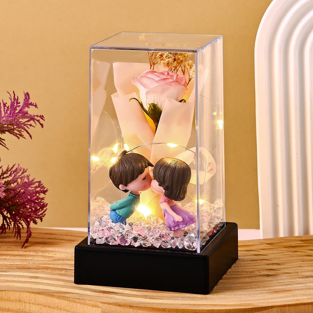 Eternal rose couple doll square flower cover Valentine's Day gift night light creative ornament