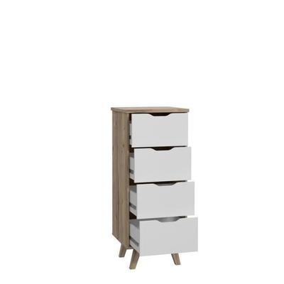 VANKKA 4-Drawer Chest of Drawers - Oak and White Decor - Scandinavian Style - W 45 X D 42 X H 108 Cm