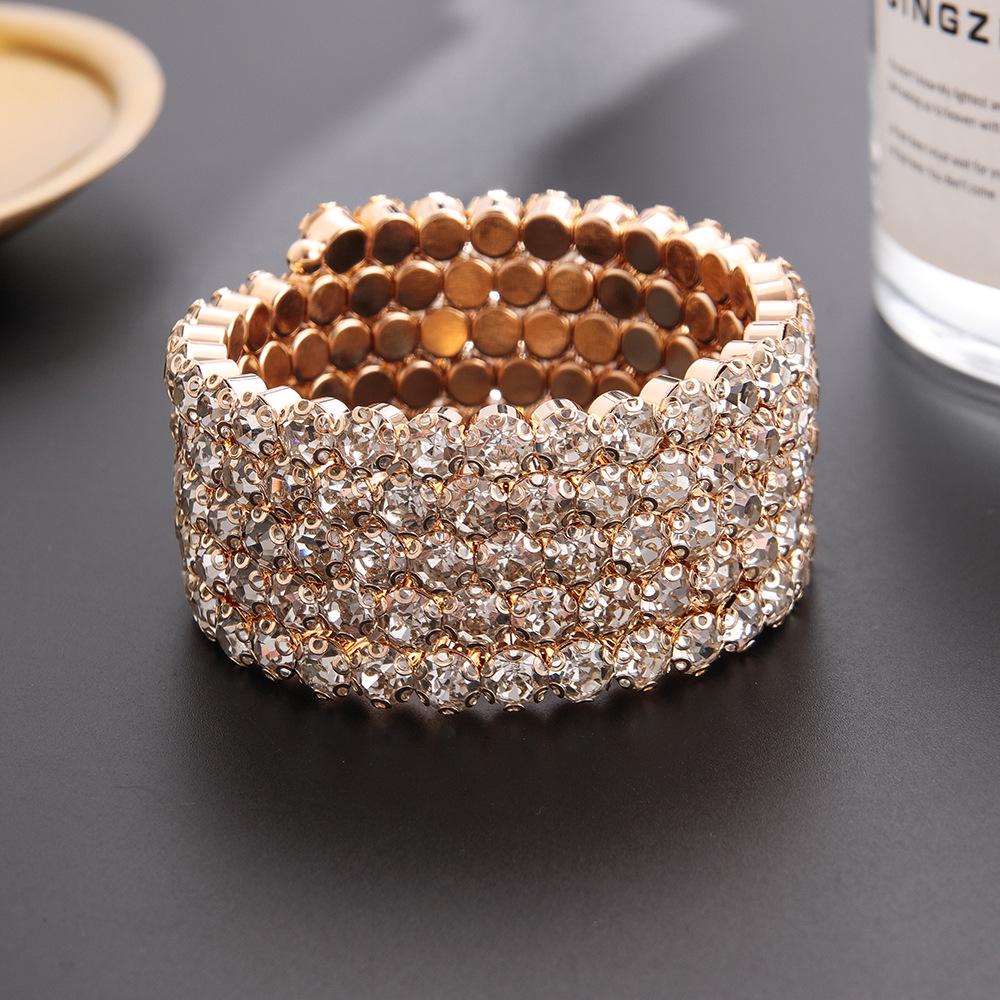 Rhinestone Elastic Arm Bracelet for Bride's Hand - Multi-Row Performance Jewelry B330