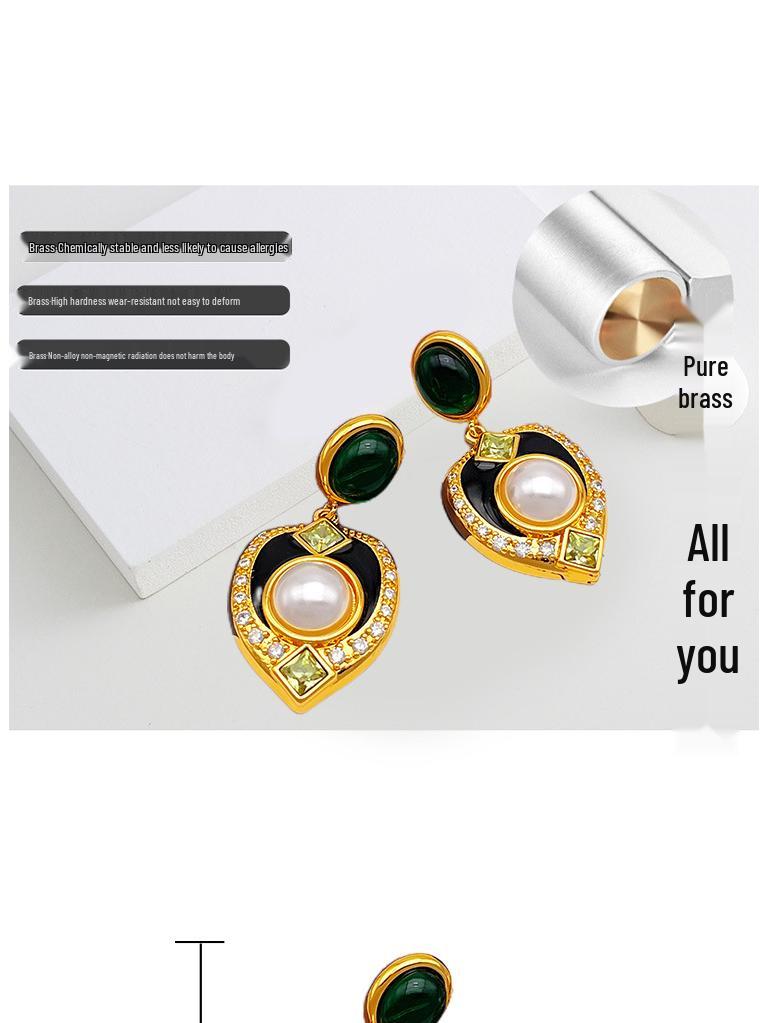 Europäische & Amerikanische Retro Herz Diamant Emaille Hofstil Ohrringe - Vintage Hoher Designanspruch