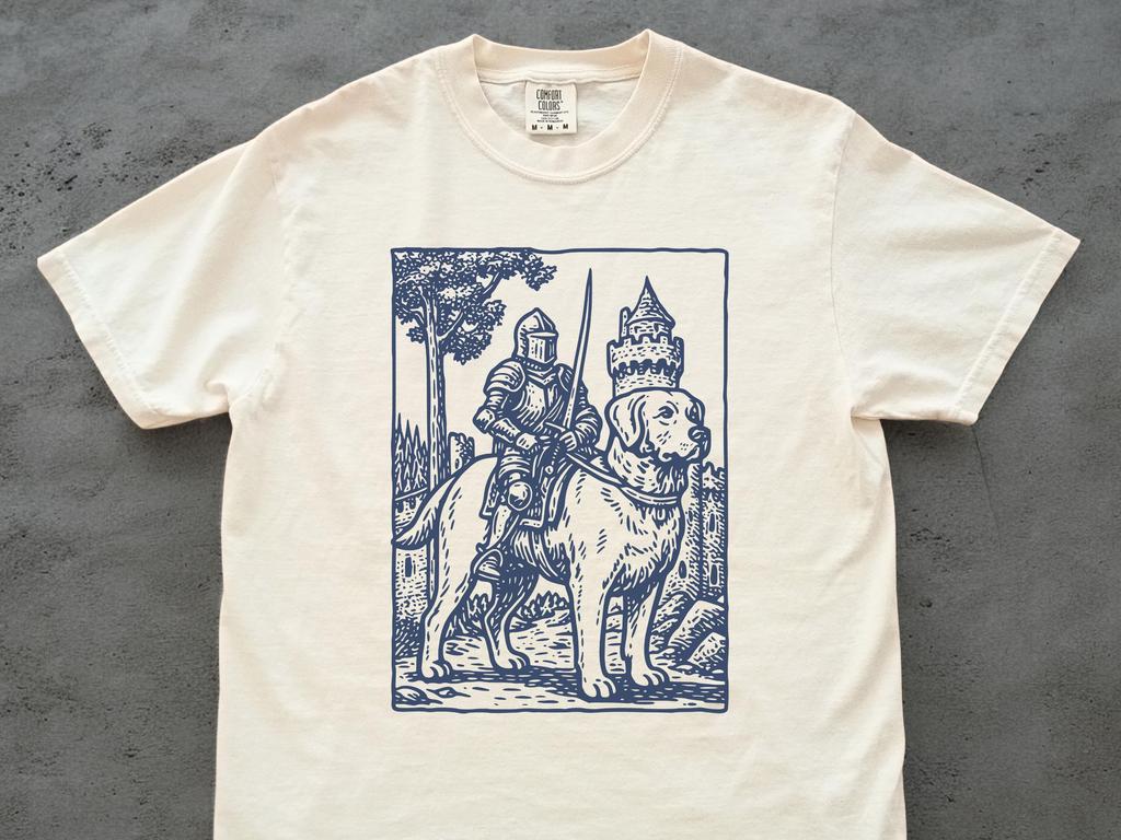Knight Labrador Rider Vintage T-shirt, Retro 90s Graphic Tee Dark Art Medieval Funny Dog Meme Shirt, Lab Mom Dad, Grimdark Gift