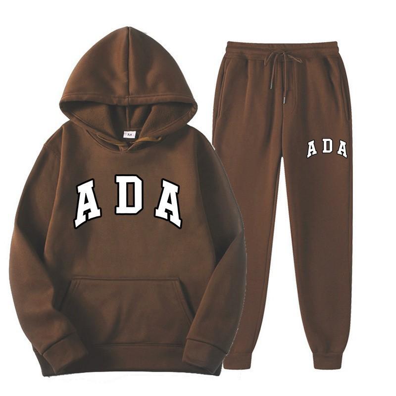 European and American Hot Casual Versatile Letters Loose Hooded ADA Sweater Velvet Men's and Women's 2-piece Set