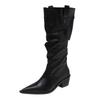Fashion Autumn Vintage Thick Heel Women Western Cowgirl Boots Fashion Slip On Shoes Ladies Elegant Knight Long Booties
