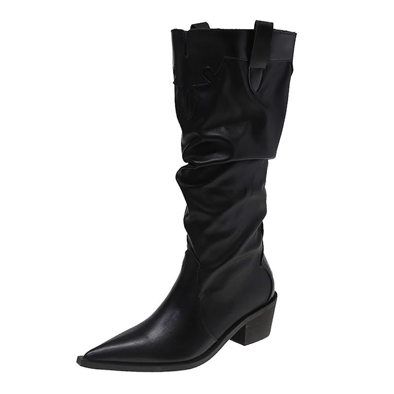 Fashion Autumn Vintage Thick Heel Women Western Cowgirl Boots Fashion Slip On Shoes Ladies Elegant Knight Long Booties