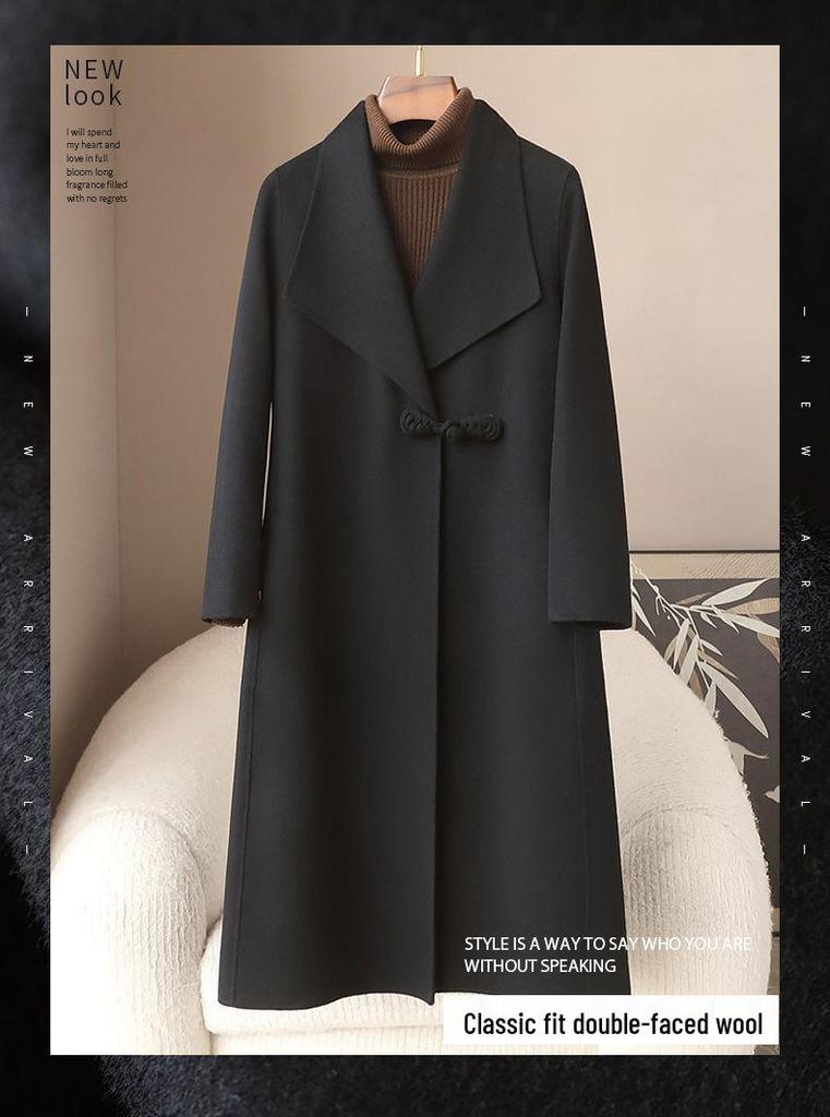Spring 2026 Women's 10% Cashmere Wool Long Coat with Large Lapel