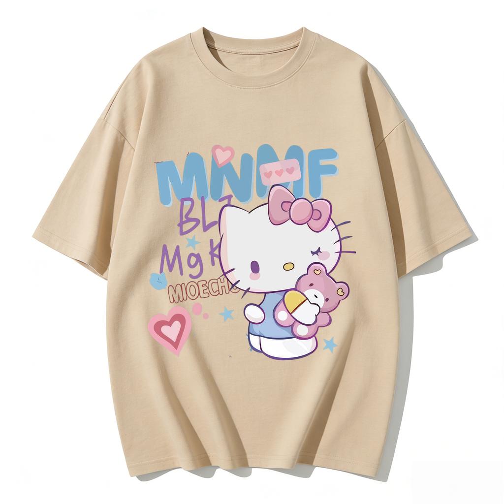 2026 New Cute Kitty Cat Print Teddy Bear Tshirt Set Casual Familystyle Clothing Parentchild Tshirt Top