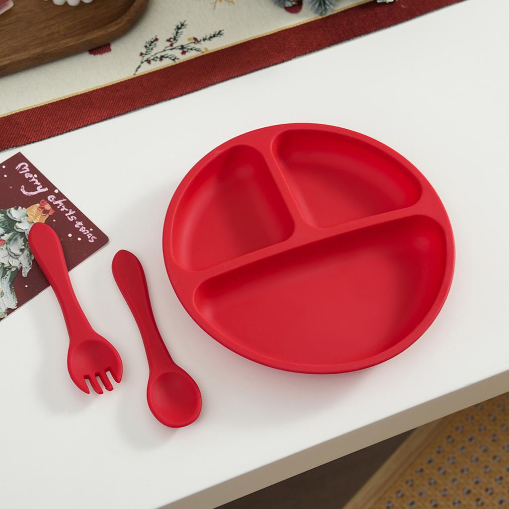 Color Kids 3PCS Baby Feeding Sucker Dishes Plate Set Silicone Tableware With Spoon Fork Training Utensils Children Dinnerware