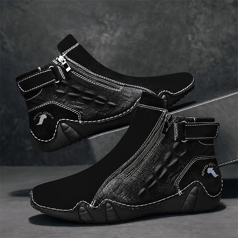 Men's Boots Large Size Fashion Zippered Slip-on Men's Shoes Upper Octopus Mid-top Rubber Sole Handmade Outdoor Boot Casual Walking Shoes