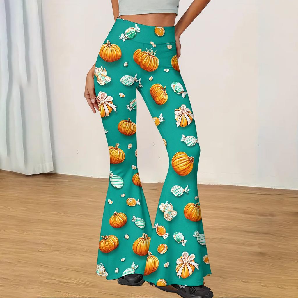 Women's Casual Halloween Print Flared Yoga Pants High Waist Stretchy Fit Comfortable Soft Fabric Design