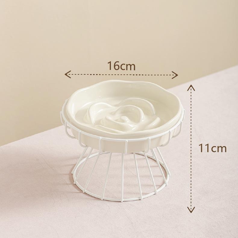 Ceramic Anti-Choke Slow Feeder Bowl with Neck Protection Stand for Small Dogs and Cats