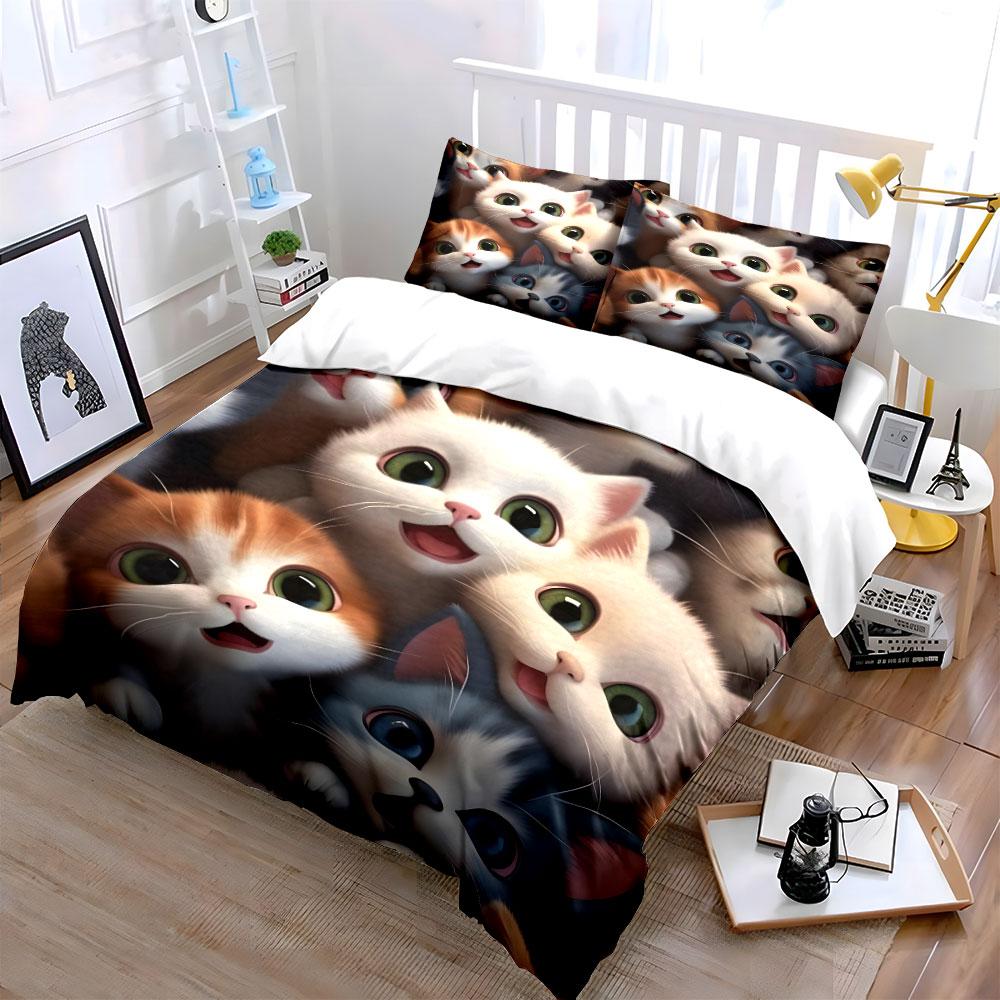 Cute Cartoon Cats Bedding Set Bedding Duvet Cover Set Duvet Cover Pillowcases (1 * Duvet Cover 2 * Pillowcases, without duvet insert)
