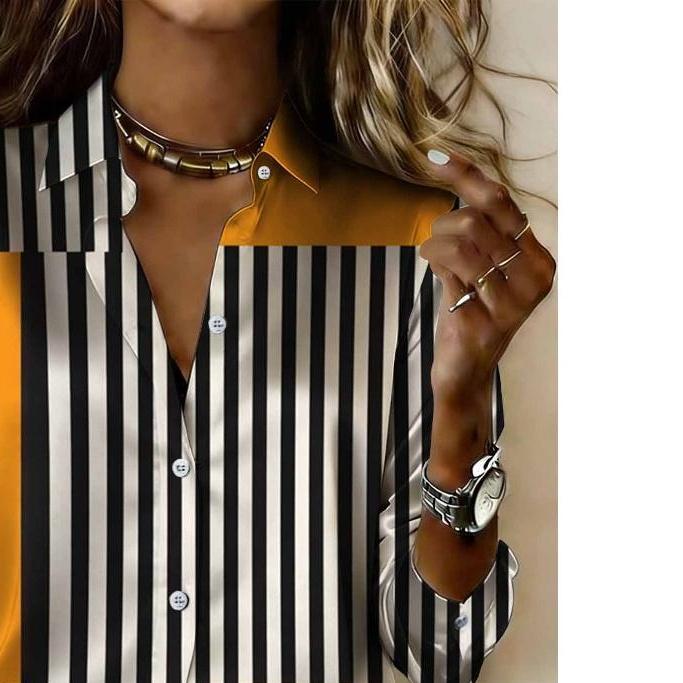 La camicia a righe da donna a maniche lunghe con bottoni è adatta per l'uso quotidiano casual in stile accademico e può essere indossata tutto l'anno.