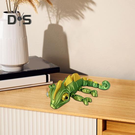 3D Printed Chameleon Figurine Movable Eyes Mini Lizard Figure Articulated Animal Model Toy Home Office Bookshelf Desktop Decoration Ornament