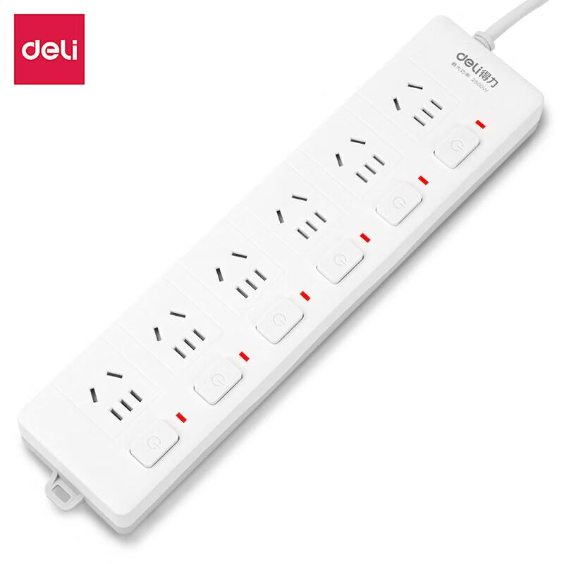 Deli 6-Outlet Power Strip with Individual Switches