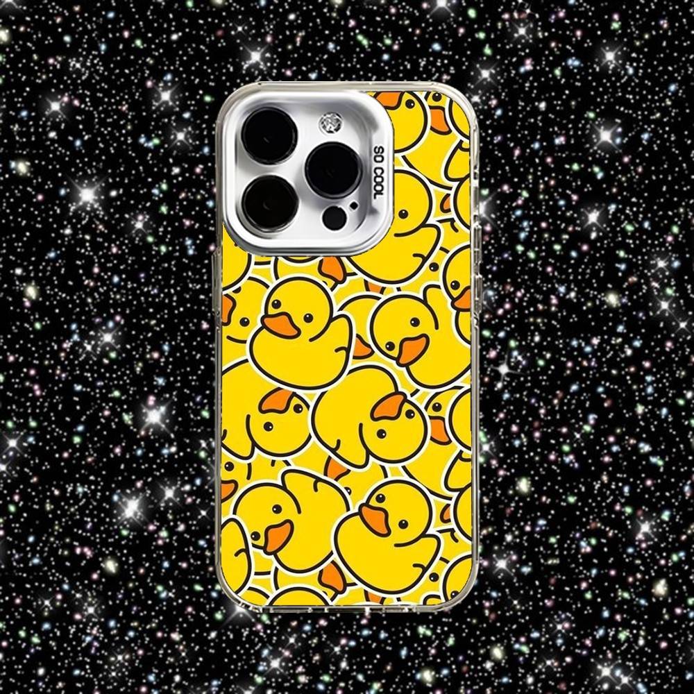 Yellow Duck Cute Phone Case For iPhone 16,15,14,13,12,11,Pro,XS,Max,Plus,Mini,SE White Candy Matte Shockproof Cover