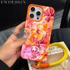INS Colorful Flower Luxury Phone Chain Lanyard Case For iPhone 17 16 15 14 13 12 Pro Max 11 Plus Shockproof Lichee Pattern Funda