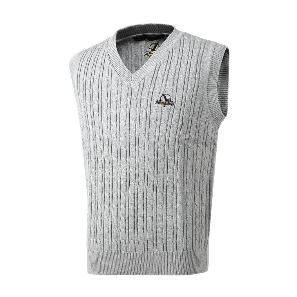 HONOR GOLF Men's V-Neck Knit Golf Vest, 100% Cotton, Solid Color, Warm, Thick, Cold Protection, Spring, Size 2XL, Gray