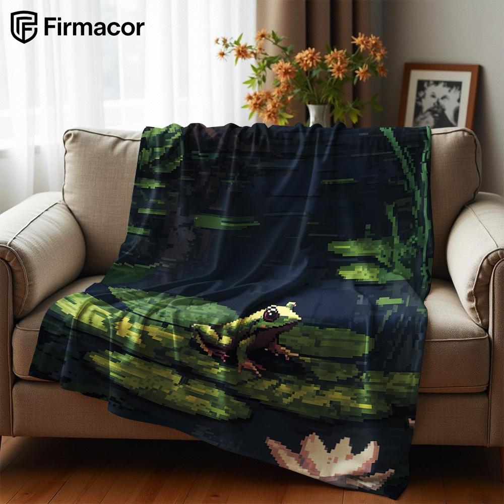 Pixel Lotus Pond Frog Soft Flannel Blanket Breathable Warm Throw for Office Car Sofa Kids Room Birthday Xmas Gift