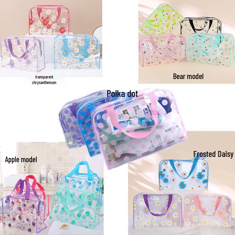 

Korean Floral Transparent Waterproof Makeup & Toiletry Bag | Women s Portable Shower Storage