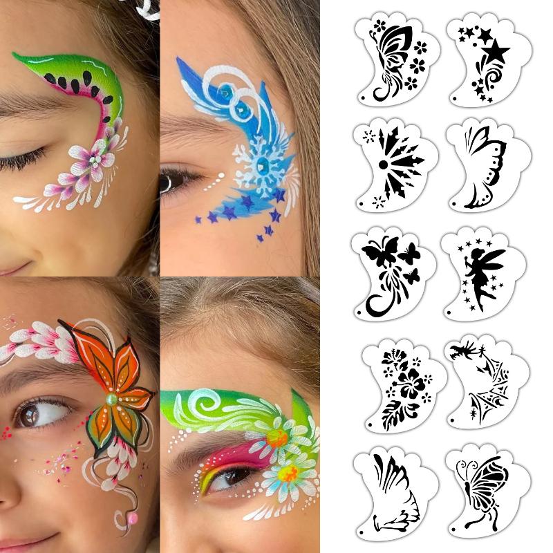 16Pcs Face Painting Tattoo Stencil Set Reusable Hollowed Body Art Paint Stencils Diy Eyebrow Templates Hand Drawn Spray Painting