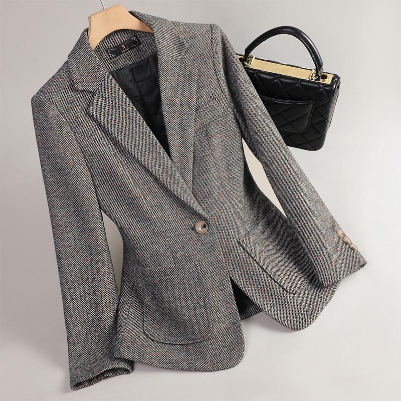 Women Long Sleeve Woolen Suit Jacket Autumn Winter Coat Ladies Office Wool Blazer Female Formal Blazer Thick Outerwear