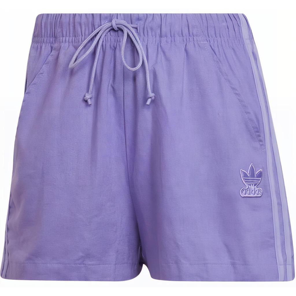 Adidas Originals Linen Shorts Breathable Comfortable Striped Mid Waist Drawstring Sports Shorts Women Shorts Purple HC1936