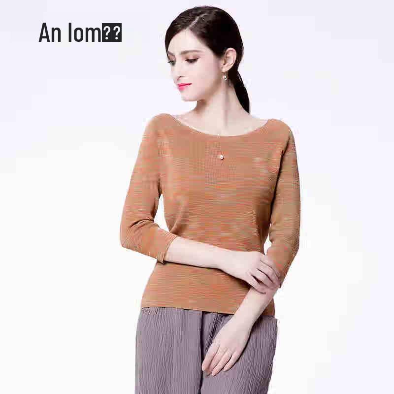 

Женский трикотажный топ Anlom с круглым вырезом и рукавами семь восьмых из шелковой смеси B703015 3XL