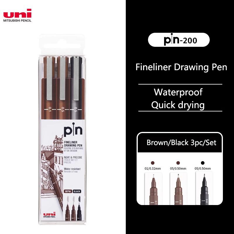 Uni Fineliner Zeichenstift für Skizze Anime Manga Haken, PIN-200 Wasserbasis Wasserdicht Verschiedene Unterschiedliche Strichstärken Kalibrierter Marker