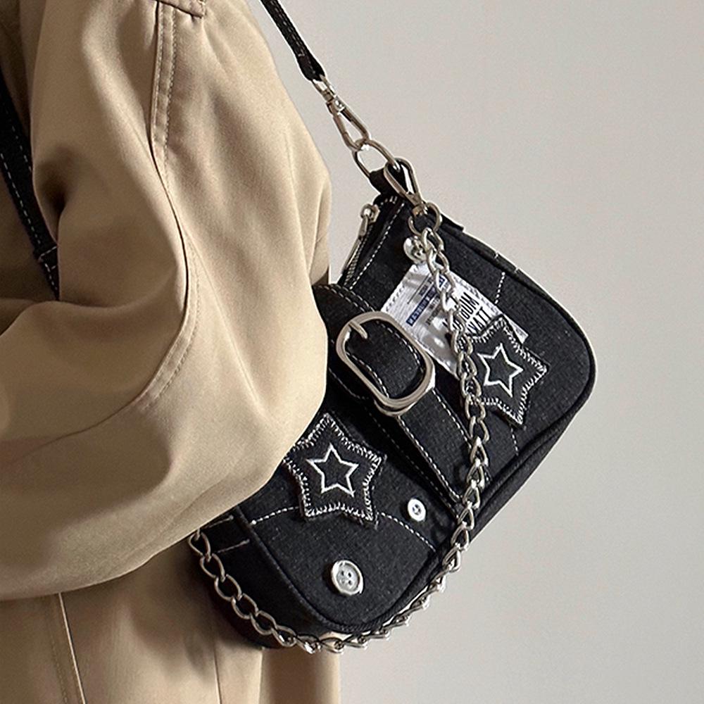 2025 Y2K Spicy Girl Star Chain Canvas Shoulder Bag