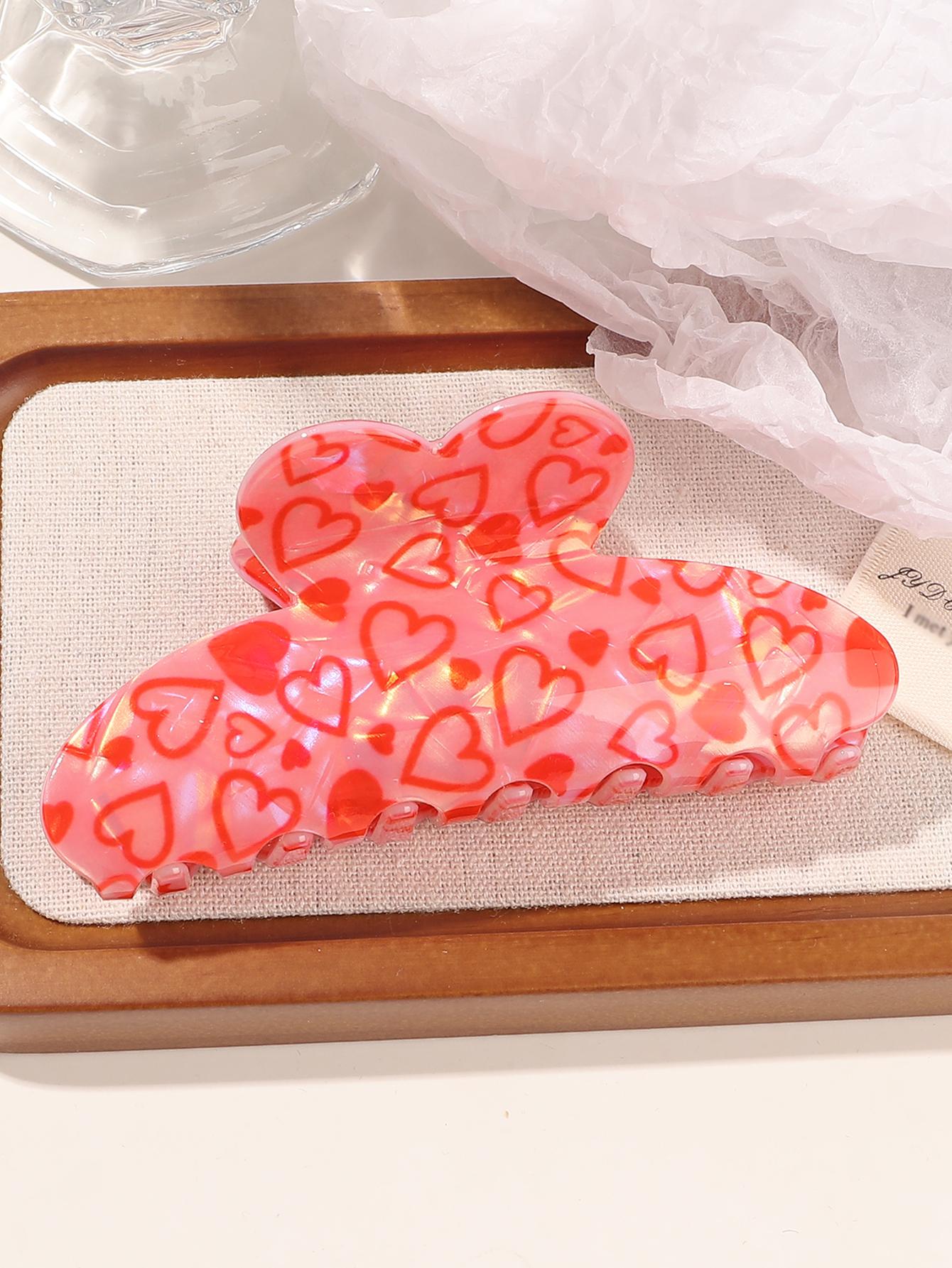 Valentine S Day Half Round Thick Hair Clipswomen S Hair Clips With Red Heart Pattern Non-Slip Hair Clips Valentine S Day Gift