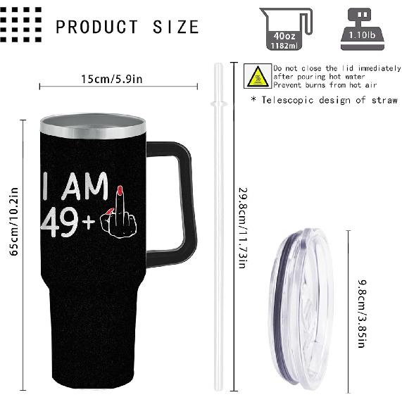 I Am 49 Plus Middle Finger Tumbler 40oz Tumbler with Handle Insulated for Hot and Cold Tumbler with Lids and Straws Christmas Gift for Women
