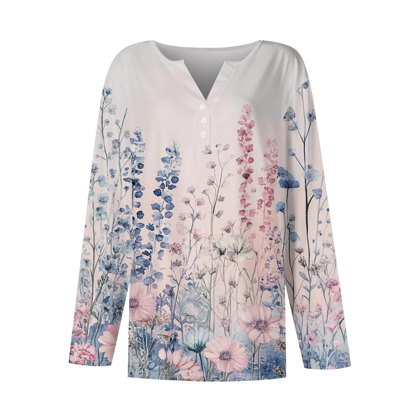 Жен. Футболка Футболка С принтом Пуговицы Длинный рукав Повседневные Выходные Мода — фото 5