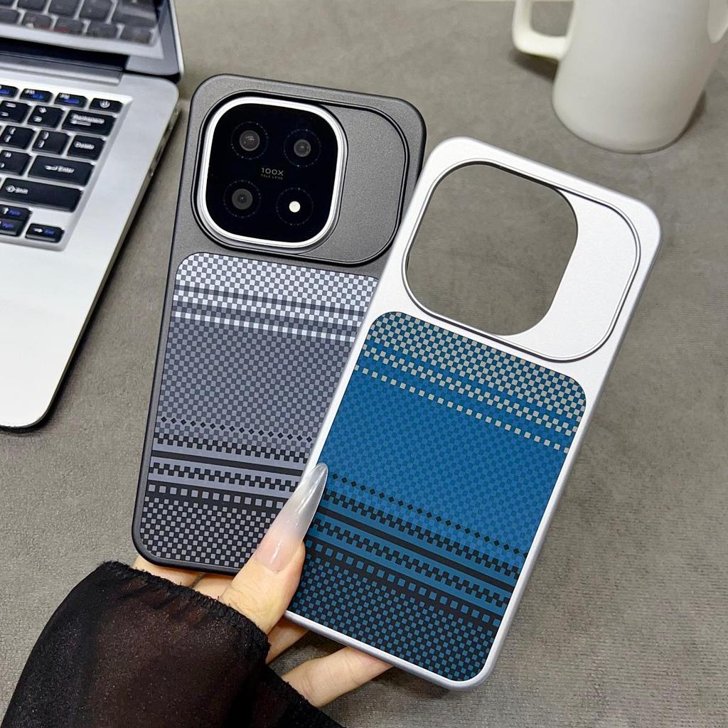 iQOO15 Magnetic Phone Case with Kevlar Texture and Plaid Stripe Design – Hidden Magnetic Feature for Men and Women