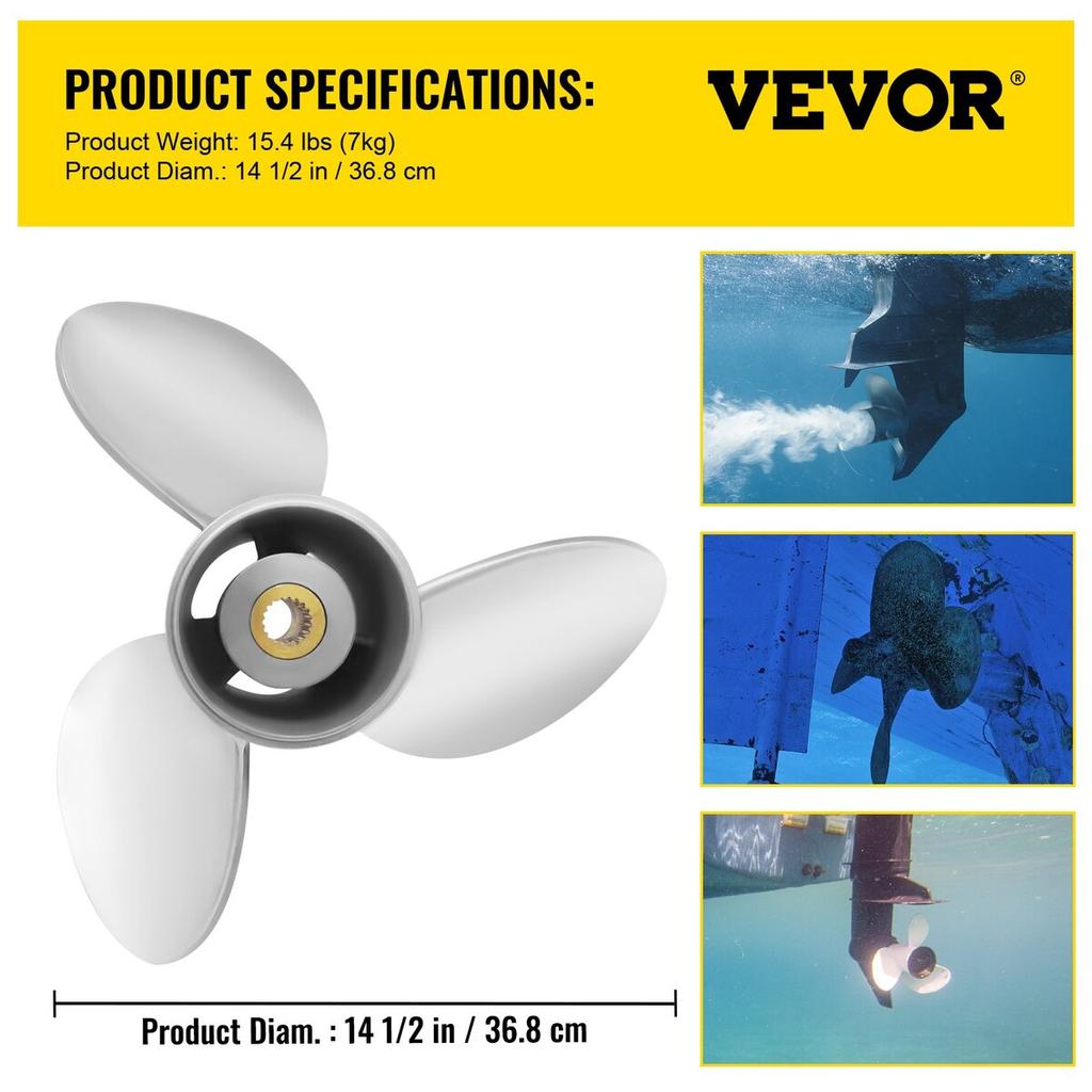 Outboard Propeller, Replace for OEM 3860709, 3-Blade 14.5\" x 21\" Pitch Steel Boat Propeller, Compatible with Volvo Penta SX Drive All Models, with