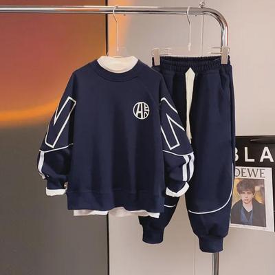 Boy's Stylish Korean Streetwear: Spring/Autumn Solid Color Casual Sweater Two-Piece Suit for Kids