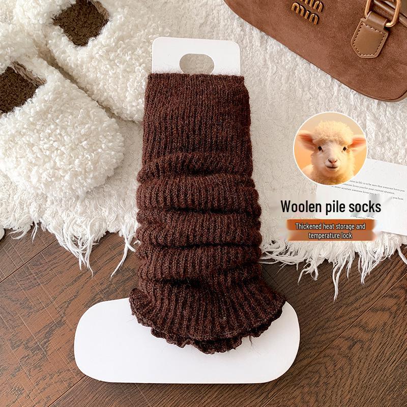 Children's Woolen Lace Ruffle Calf Covers – Warm, Thick, Solid Color for Autumn & Winter