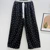 Damen-Blumen-Baumwoll-Seiden-Pyjama - Große Größen, Sommer, Leicht, Für draußen, Gerades Bein, Lockerer Schnitt