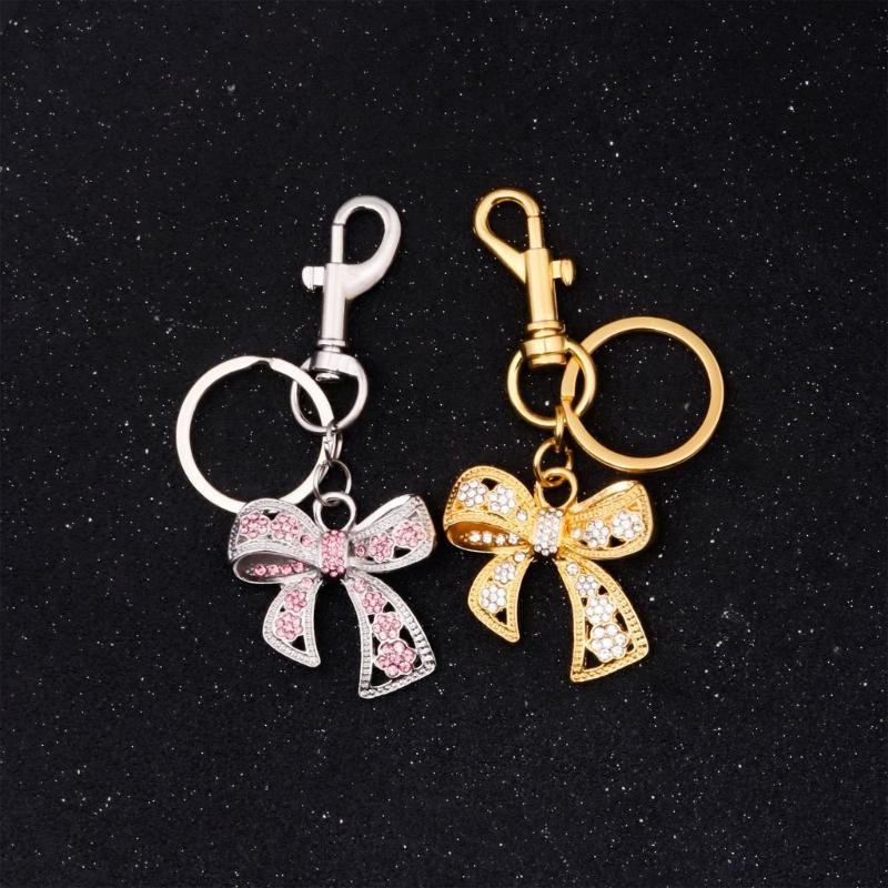 Metal Bowknot Keychain with Sparkling Rhinestones Elegant Gift for Women Fashionable Keyring Pendant