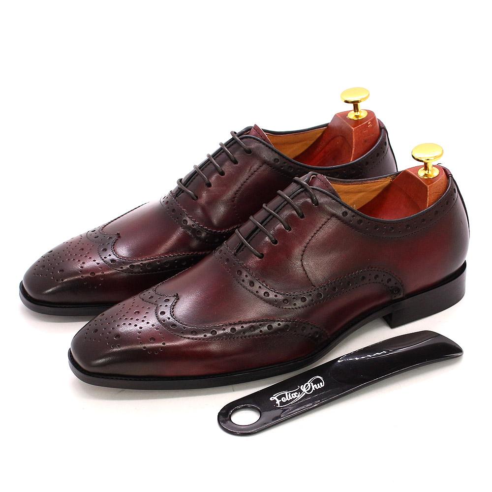 Fashion Size 7-12 Handmade Men's Wingtip Oxford Shoes Genuine Calfskin Leather Brogue Dress Shoes Classic Business Formal Shoes for Men